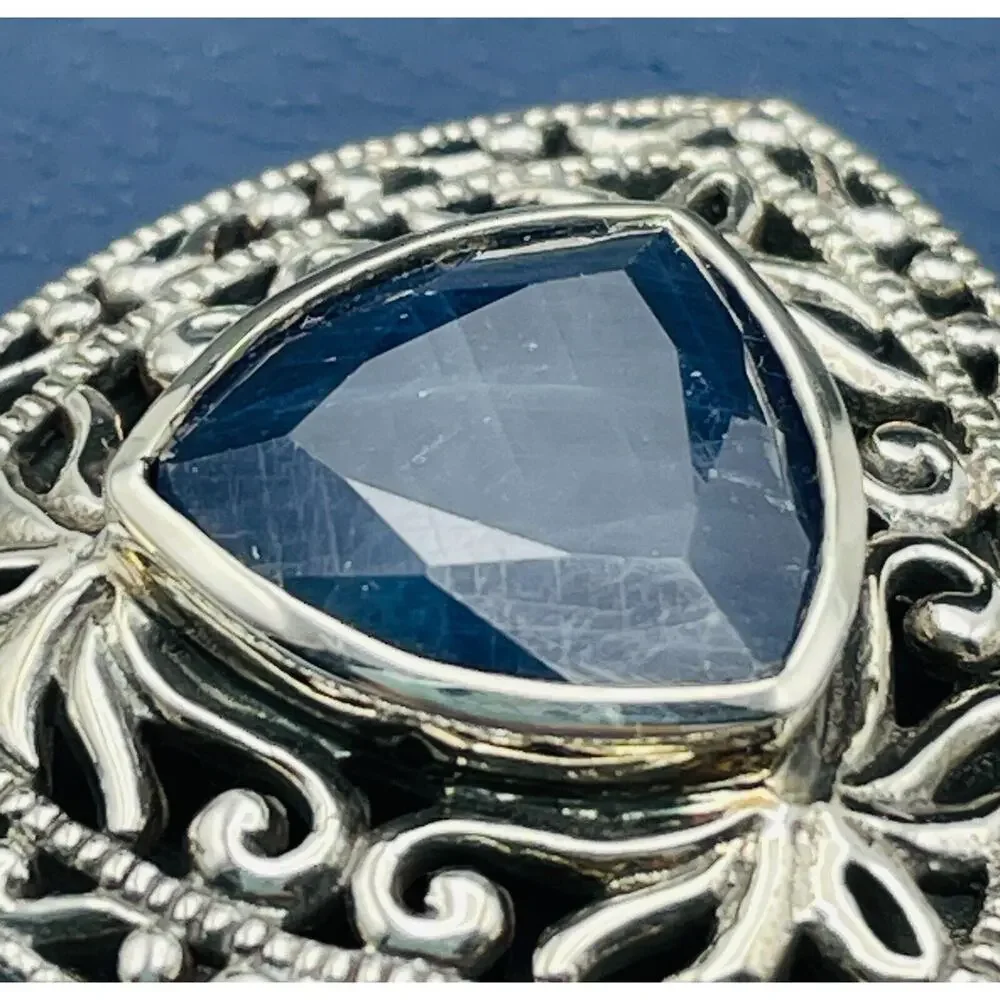 Sterling Silver Sapphire Pendant 7.00 CT Trillion Cut 1.65